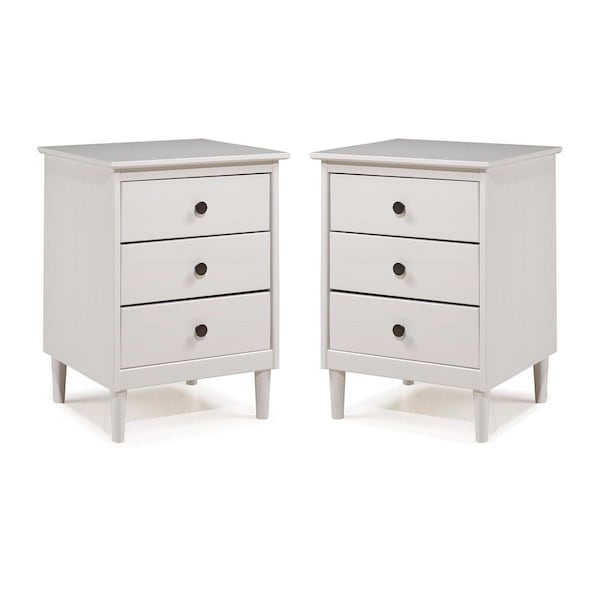 Walker Edison Furniture Walker Edison 3 Drawer Solid Wood Nightstands, White, 2PK BR3DNSWH-2PK - main